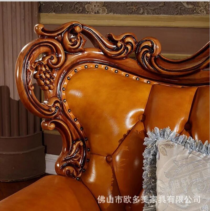 high quality  European  antique living room sofa furniture genuine leather set d1425