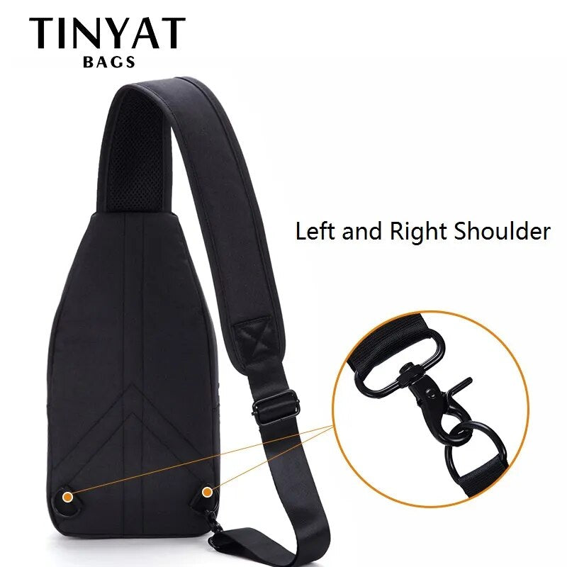 TINYAT Sling bag For 7.9 pad Black Casual Functional Men Chest Bag Pack dual earphone jack Men Shoulder Messenger Bags Pack Bag