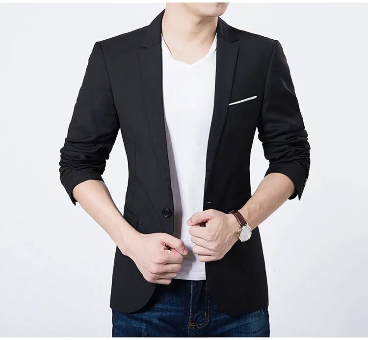 2023 Fashion Men Casual 1 Cotton Jackets Male Slim Fit formal Sky Blue Black Blazer Suit Plus Size 5XL Fashion Men Blazer Sping - KAISERINC