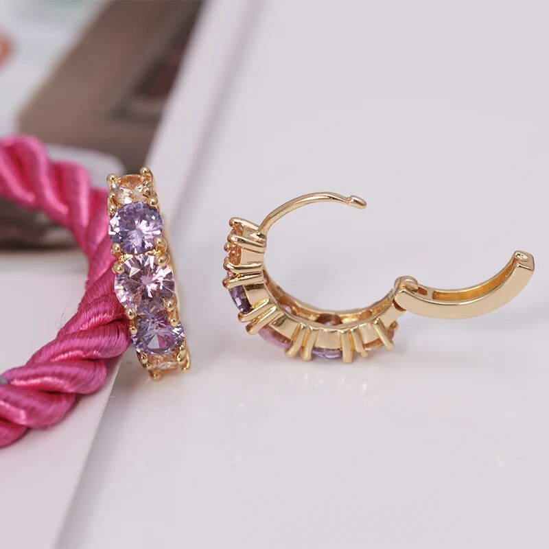 MxGxFam Pink Multicolor Round Zircon Hoop Earrings For Women Gold color 18 Fashion Jewelry AAA+
