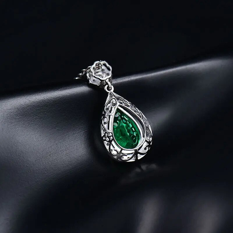 LANMI Luxury Custom Fine Jewelry in Solid 18K/AU750 White Gold Pear Shape Natural Emerald Diamonds Promised Pendant Necklace