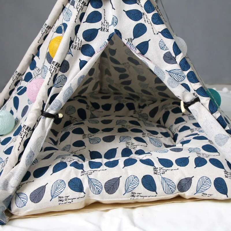 2019 new leave pattern pet houses dog mats 100% cotton mechanical wash pet teepee house bed for cat portable dog tents puppy dec