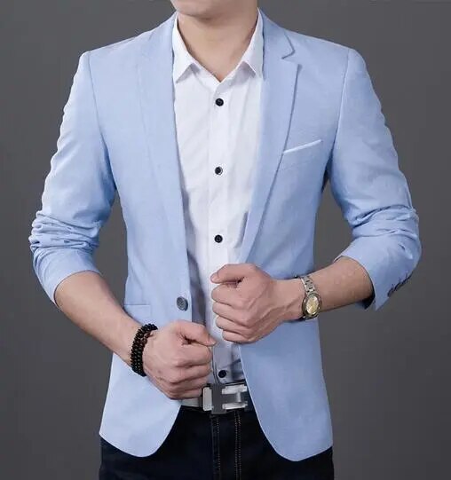 2023 Fashion Men Casual 1 Cotton Jackets Male Slim Fit formal Sky Blue Black Blazer Suit Plus Size 5XL Fashion Men Blazer Sping - KAISERINC