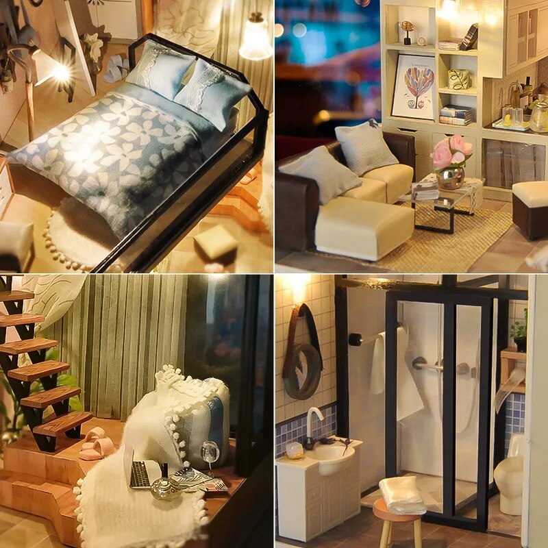 CUTEBEE Diy Doll House Wooden Doll Houses Miniature dollhouse Furniture Kit Toys for children Christmas Gift TD16