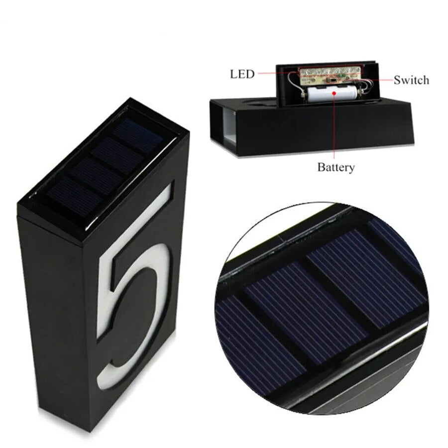 House Number Outdoor Address Sign Solar Led Light Outdoor Exterior House Number House Door Number Doorplate Digital Flat Number