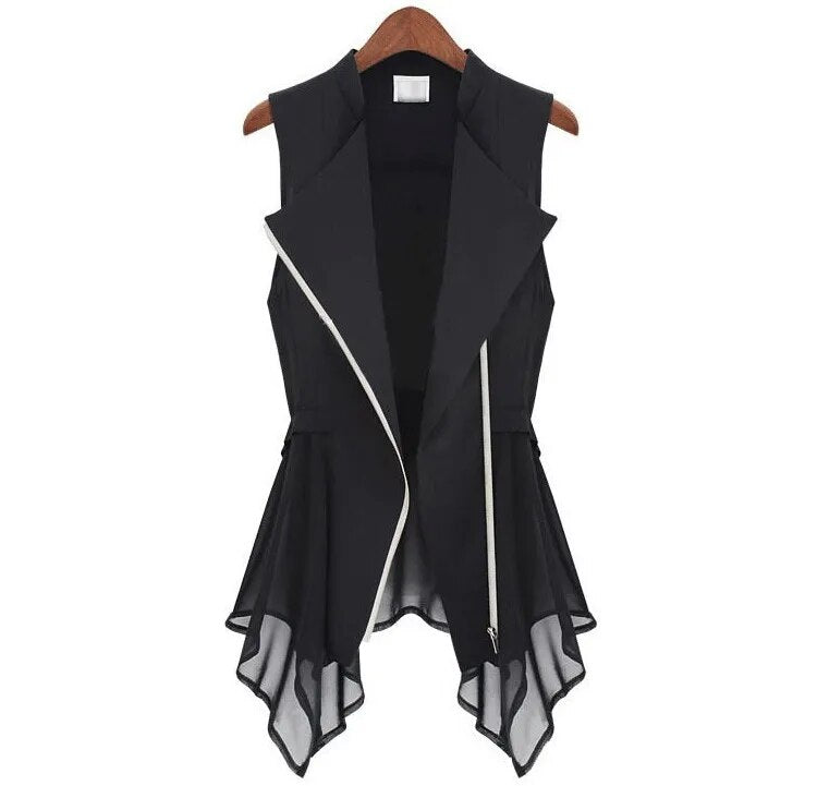 2023 Spring - Summer jacket chiffon Jackets Women Slim Long jacket  European brands sleeveless waist-coat  Maga Women S- XXXL - KAISERINC
