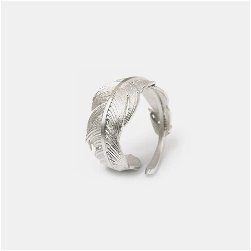 Real 925 Sterling Silver Jewelry Feather Open Rings For Women Original Design Luxury Femme Popularity Accessories 2022 New