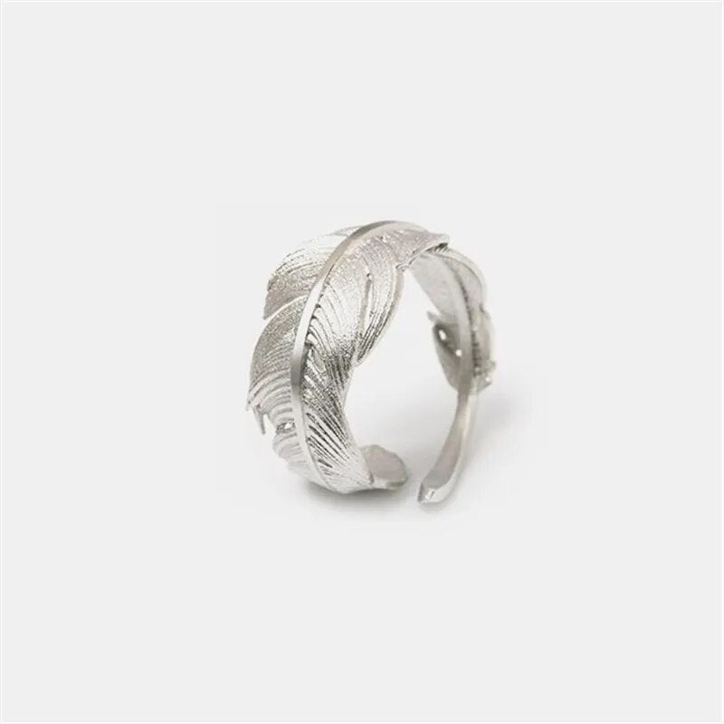 Real 925 Sterling Silver Jewelry Feather Open Rings For Women Original Design Luxury Femme Popularity Accessories 2022 New