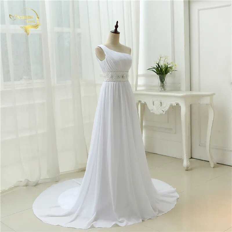 Vestidos De Novia Beach Wedding Dresses Beading Chiffon Plus Size One Shoulder Wedding Gowns Boho Bridal Dresses Custom Made - KAISERINC