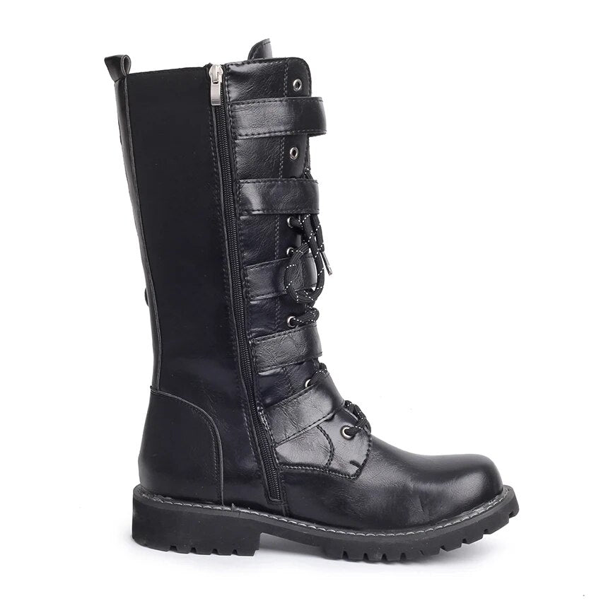 ZERO MORE Army Boots Men High Military Combat Boots Metal Buckle Punk Mid Calf Male Motorcycle Boots Lace Up Men's Shoes Rock