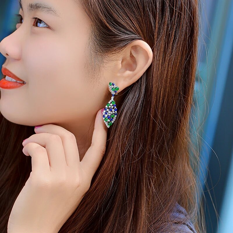 CAIMAO Natural 9.28ctw Cabochon Round Sapphires Emeralds and Diamonds Earrings 18kt Gold Retro English Lock For Women