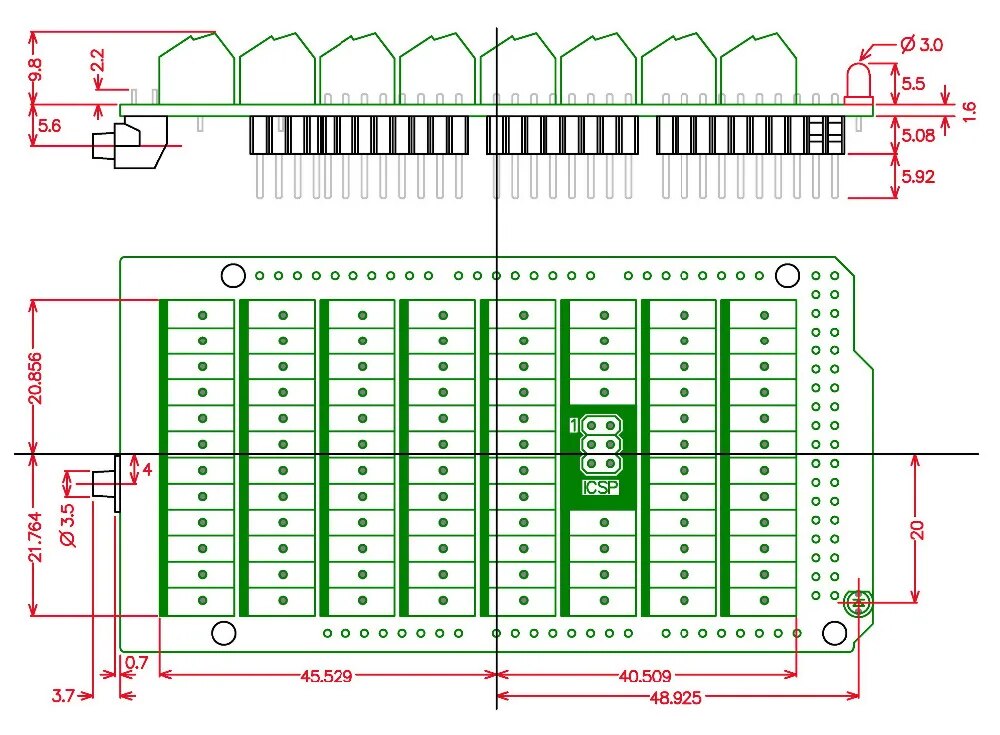 Electronics-Salon Screw Terminal Block Breakout Module, for MEGA-2560 R3.