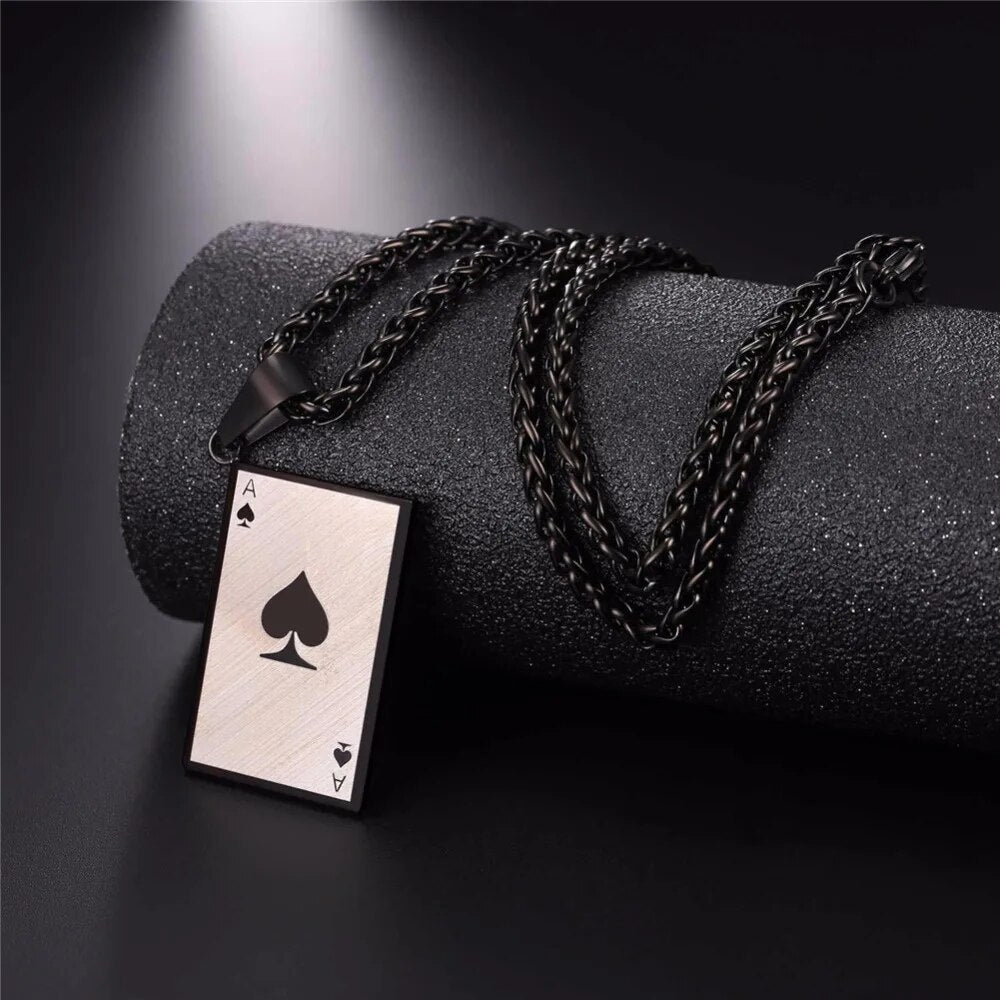 U7 Necklace Matte Poker Spade Ace Stainless Steel Pendant With Chains Gold/Black Color Christmas Gift Jewelry Necklaces P1137