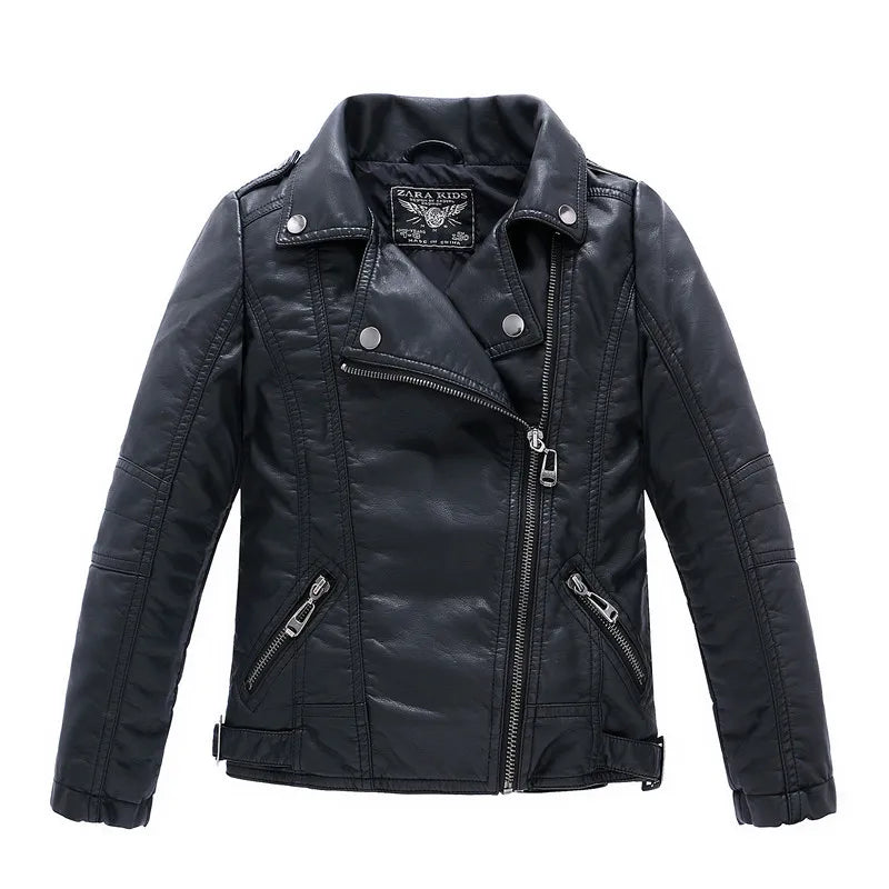 Brand Fashion Classic Girls Boys Black Motorcycle Leather Jackets Child Coat For Spring Autumn 2-14 Years - KAISERINC
