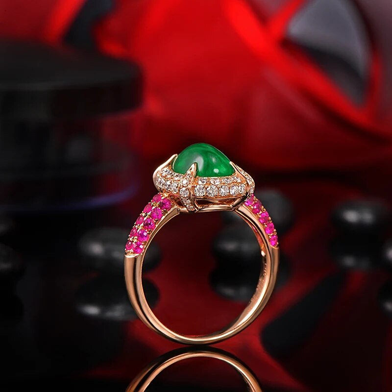 14K Rose Gold 2.15ct Natural Emerald 1.12ctw Diamonds & Pink Sapphires Engagement Ring