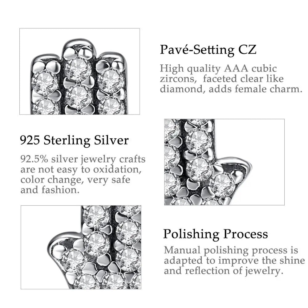 Eudora 925 Sterling Silver Hamsa Hand Earring Silver Hand Ear Stud with Clear Cubic Zirconia Earrings Jewelry for Lover CYE104