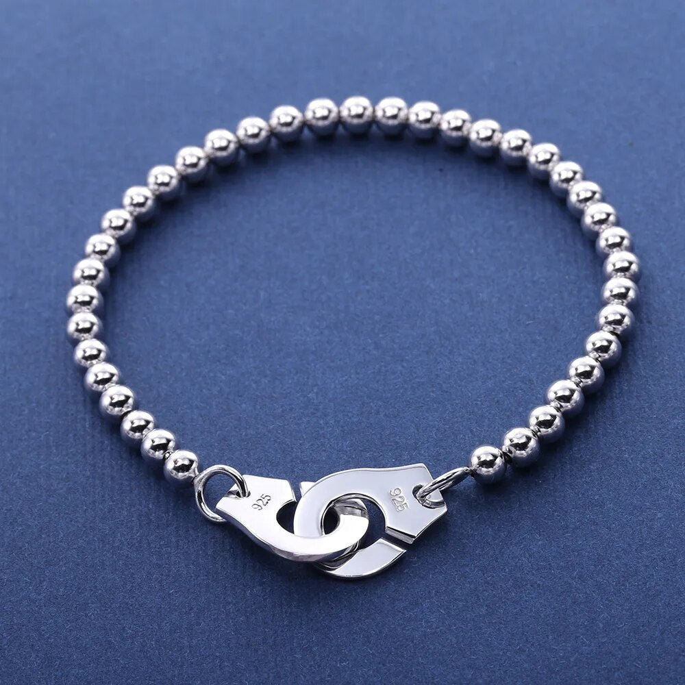 Moonmory France Popular 925 Sterling Silver Handcuff Bracelet For Women Many Silver Beads Chain Handcuff Bracelet Menottes
