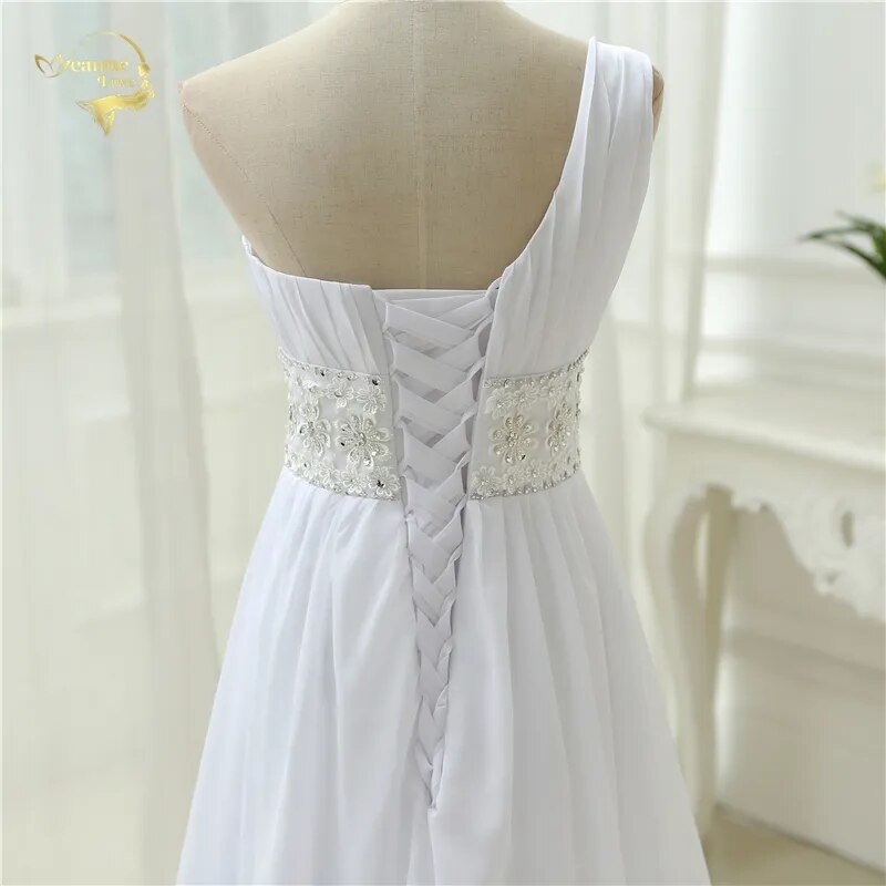 Vestidos De Novia Beach Wedding Dresses Beading Chiffon Plus Size One Shoulder Wedding Gowns Boho Bridal Dresses Custom Made - KAISERINC
