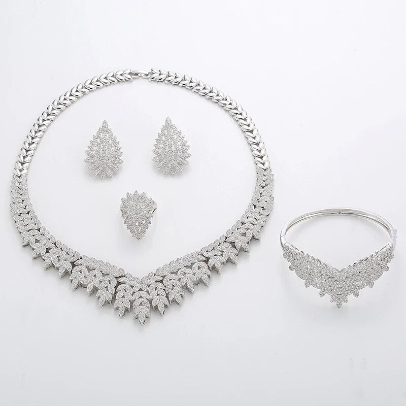 Hadiyana Trendy Noble Micro Pave Cubic Zirconia Dubai Jewelry Sets Latest Luxury Bridal Wedding Jewelry Set For Women TZ8025