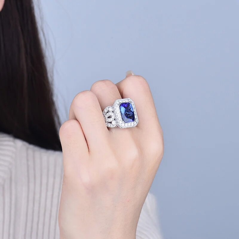 LOVERJEWELRY Tanzanite Rings for Women Pure 14Kt White Gold 3.55Ct Natural Tanzanite Female Engagement Diamonds Ring Jewelry