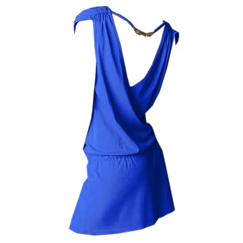summer beach dress women clothing high stretch sleeveless sexy v neck dresses soft cotton elastic waist dress vestidos blue red - KAISERINC