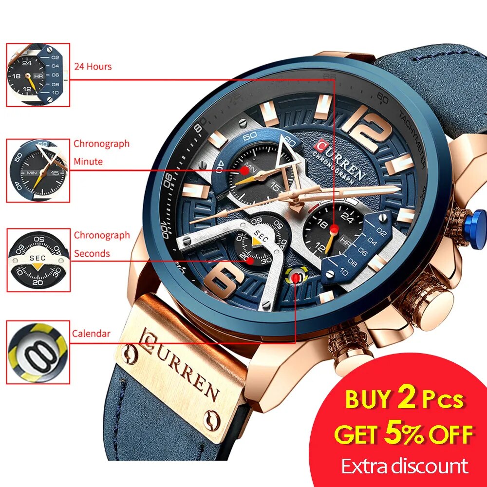 Top Brand Luxury CURREN Chronograph Mens Watches Waterproof Sport Quartz Watch Men Clock Man Wristwatch Famous Relogio Masculino