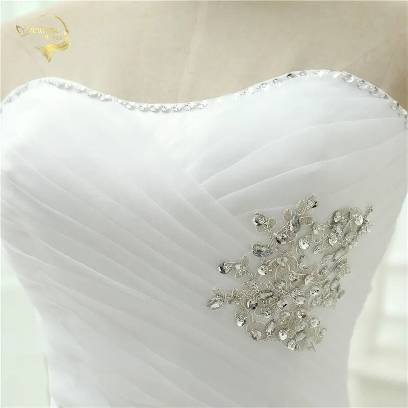 Vestido De Noiva 2023 New Shiny Organza Women Bride Sweetheart Beading Front Short Back Long White Ivory Wedding Dresses OC3399 - KAISERINC