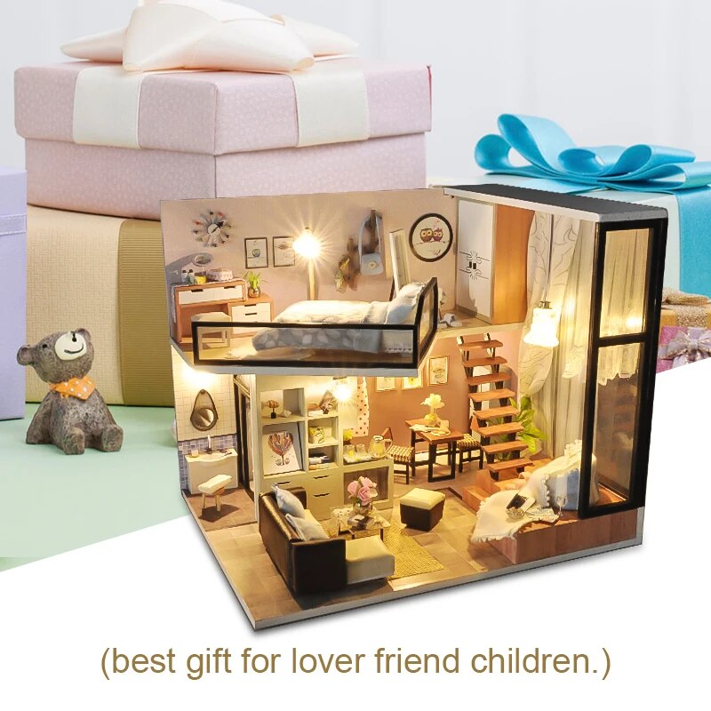 CUTEBEE Diy Doll House Wooden Doll Houses Miniature dollhouse Furniture Kit Toys for children Christmas Gift TD16