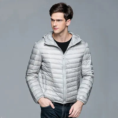 Men Fluffy Winter Coat Fashion Hooded Duck Down Jackets Ultralight Puffer Down Coat Portable Slim Feather Filling Parkas 5XL 6XL - KAISERINC