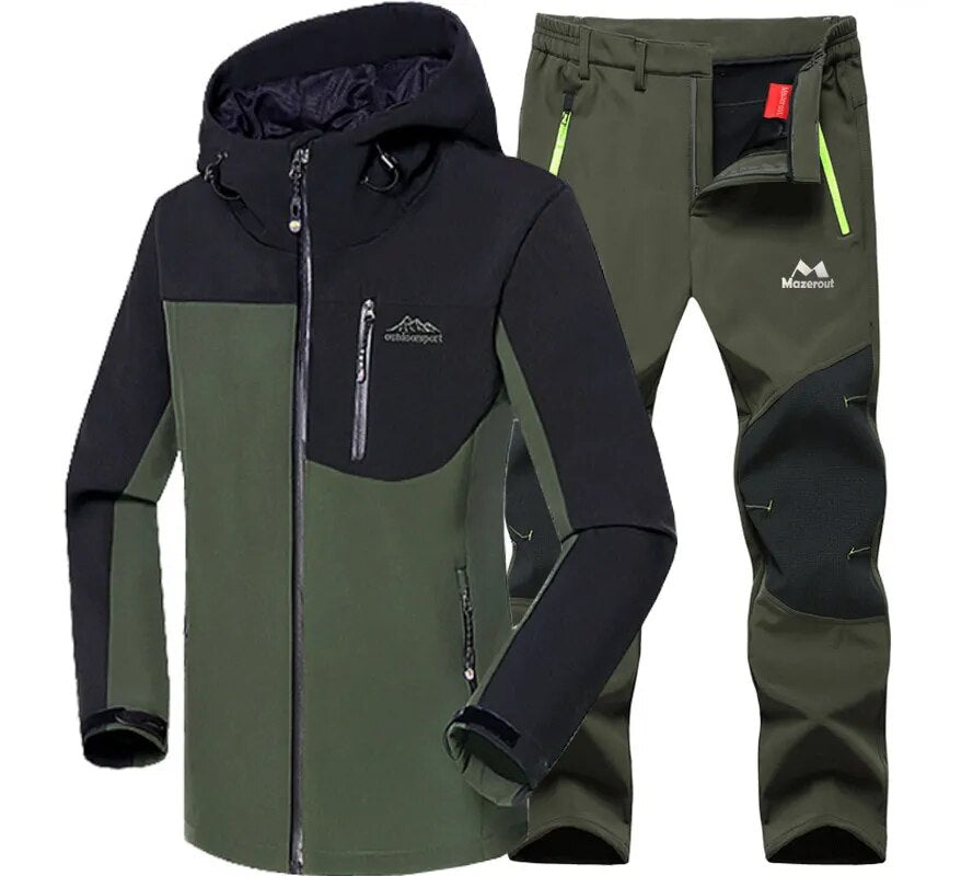 Man Winter Waterproof Fish Ski Warm Softshell Fleece Hiking Outdoor Jackets Trekking Camp Coat Set Pants Climb Oversize Trousers - KAISERINC