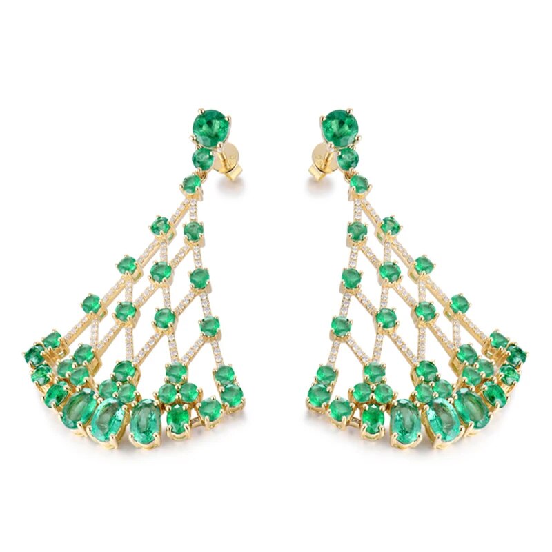LOVERJEWELRY Luxury Female Fine Jewelry 18Kt Yellow Gold Earrings Natural VS Emerald Genuine SI Diamonds Women Drop Earrings