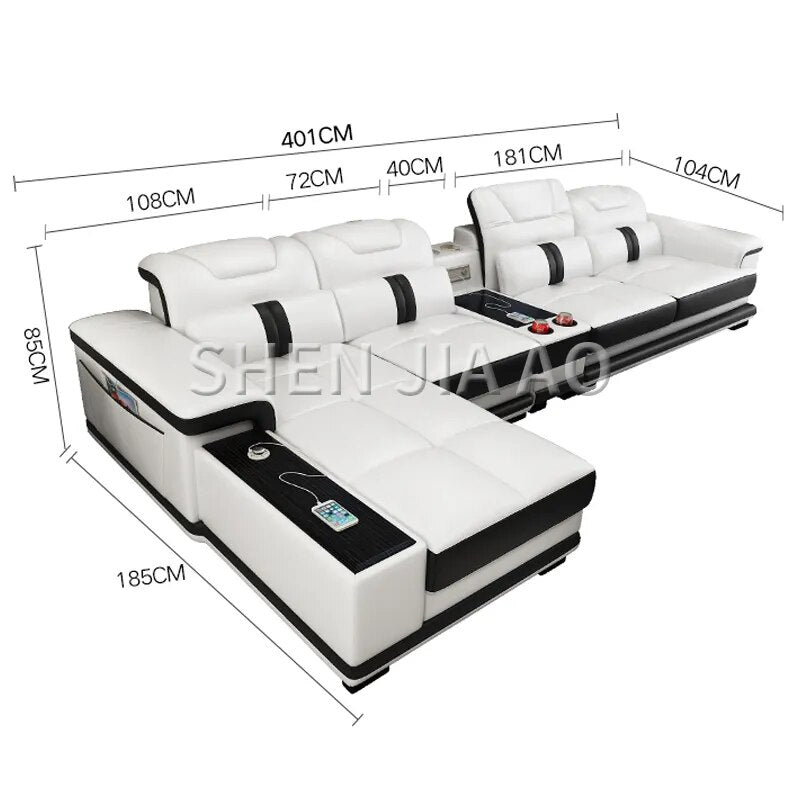 Multi-function Living Room Leather Sofa Simple Modern Smart Sofa Combination Large Size Leather Sofa 1PC