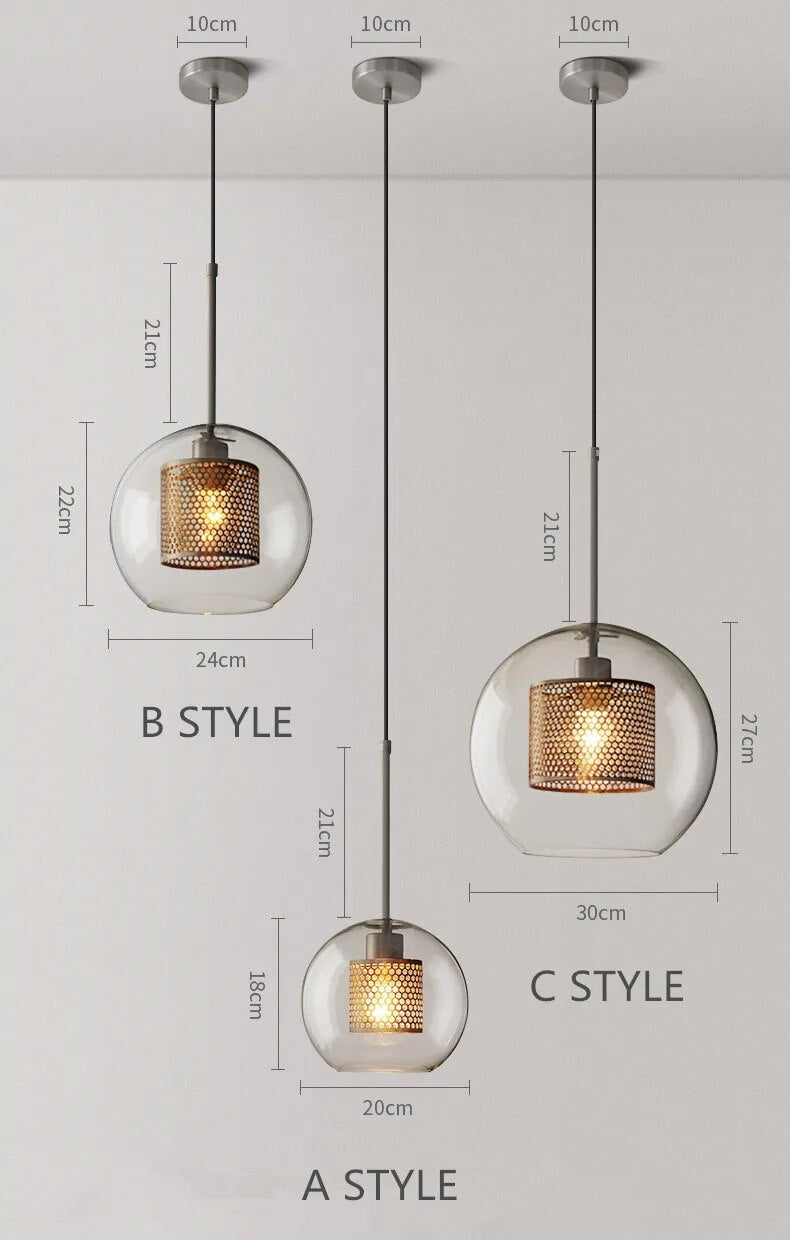 Vintage Loft Glass Ball LED Pendant Light Creative Industrial Restaurant Pendant Lamp Nordic Cafe Bar Hanging Light Fixtures