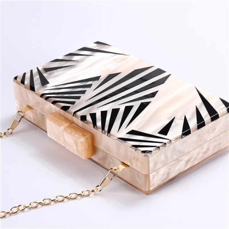 Fashion Pearlescent Acrylic Bag Chain Women Messenger Bag Geometric Patchwork Clutches Elegant Evening Bag Party Prom Handbags