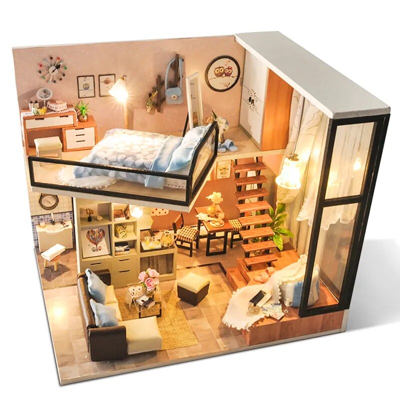 CUTEBEE Diy Doll House Wooden Doll Houses Miniature dollhouse Furniture Kit Toys for children Christmas Gift TD16