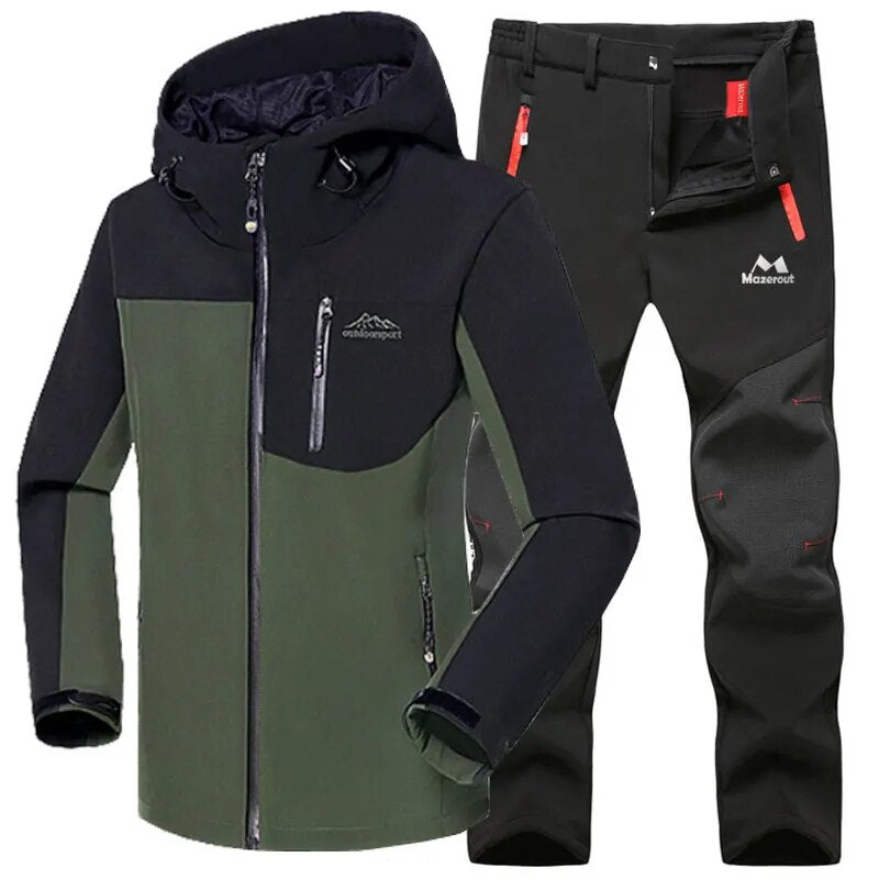 Man Winter Waterproof Fish Ski Warm Softshell Fleece Hiking Outdoor Jackets Trekking Camp Coat Set Pants Climb Oversize Trousers - KAISERINC