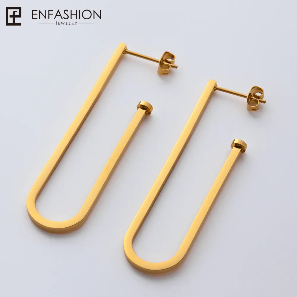Enfashion Jewelry Geometric Big Clips Earrings Gold color Stainless steel Long Drop Earrings For Women Earings EB171028