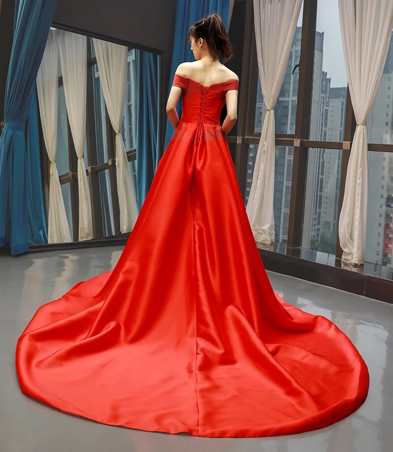 J66846 jancember red wedding party dresses with pants off shoulder boat neck lace up back engagement dresses abiye gece elbisesi