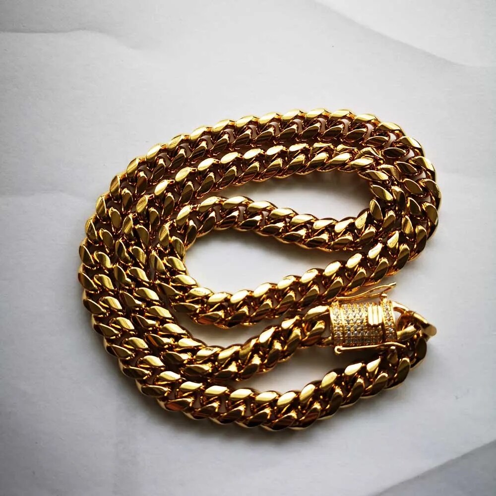 12mm Stainless Steel Luxury CZ Miami Cuban Chain Male Jewelery set Hip Hop Men Curb Rhinestone Clasp Link Necklace Bracelets
