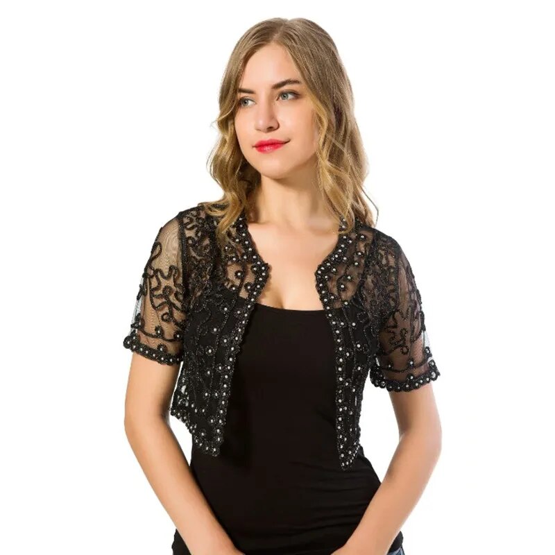 Women Basic Coat 2023 Summer Style Women Perspective Shawl Fashion Hollow Out Lace Boleros Short Sleeve Coats Jackets Female - KAISERINC
