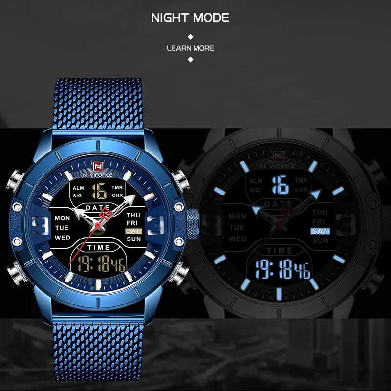 NAVIFORCE Men's Watches Top Brand Luxury Sports Watch For Men Quartz LED Digital Dual Clock Male Full Steel Military Wrist Watch