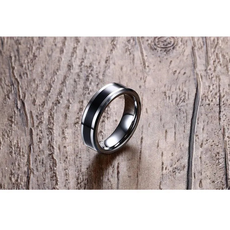 Vnox Men's Tungsten Wedding Bands Ring Thin Black Line Engagement Ring USA  Male Jewelry 6MM Wide