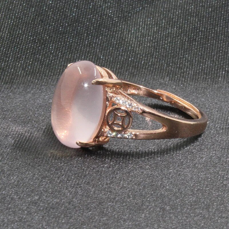 CoLife Jewelry Fashion Rose Quartz Ring for Party 100% Natural Rose Quartz Silver Ring Rose Gold Color Silver Jewelry
