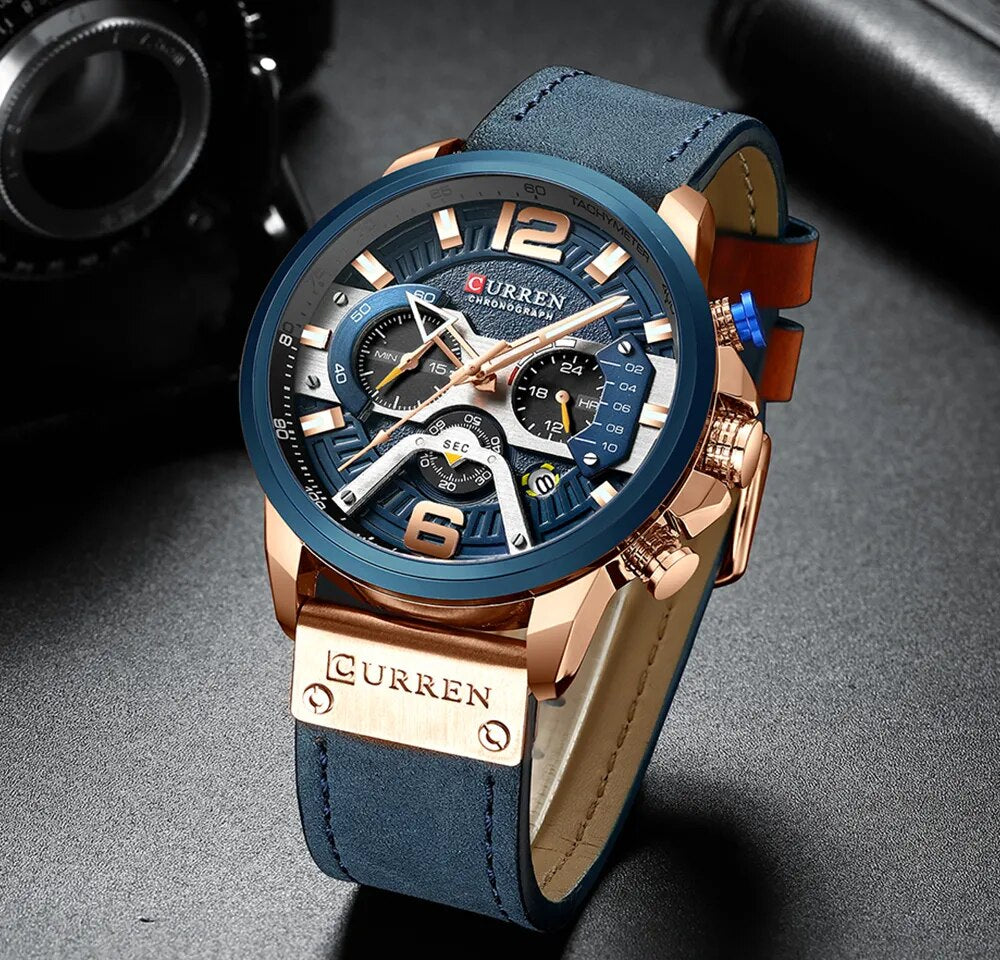 CURREN Watch Mens Watches Top Brand Luxury Men Casual Leather Waterproof Chronograph Men Sport Quartz Clock Relogio Masculino