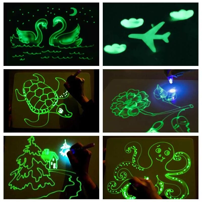 Luminous LED Draw With Light In Dark Children Toys Tablet Magic Drawing Board Set Fluorescent Pen Educational Noctilucent Kids