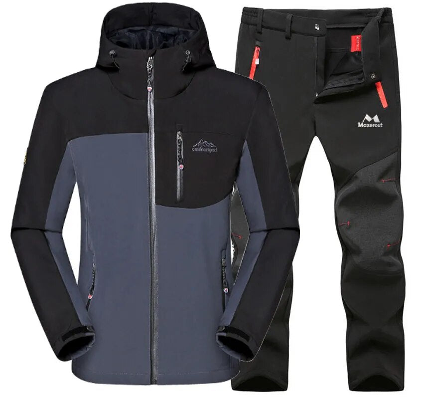Man Winter Waterproof Fish Ski Warm Softshell Fleece Hiking Outdoor Jackets Trekking Camp Coat Set Pants Climb Oversize Trousers - KAISERINC