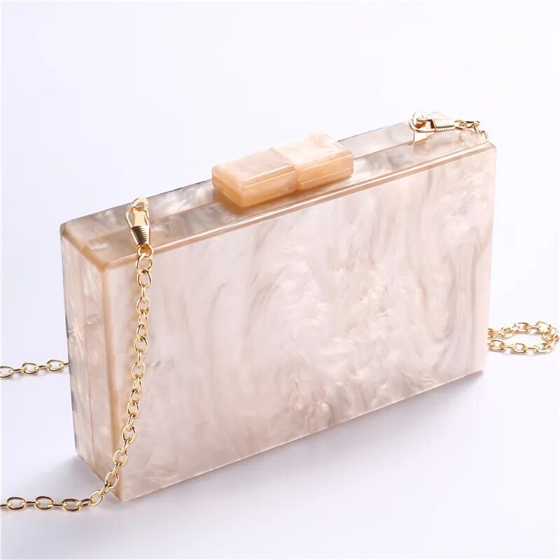 Fashion Pearlescent Acrylic Bag Chain Women Messenger Bag Geometric Patchwork Clutches Elegant Evening Bag Party Prom Handbags