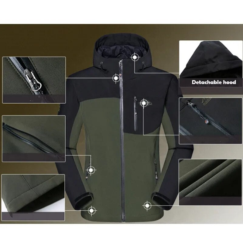 Man Winter Waterproof Fish Ski Warm Softshell Fleece Hiking Outdoor Jackets Trekking Camp Coat Set Pants Climb Oversize Trousers - KAISERINC