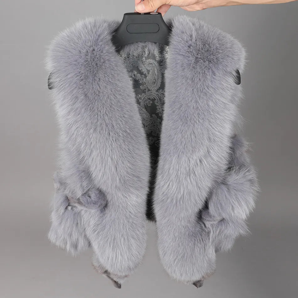 2020 fashion new style Winter women's clothing 100% real natural fox fur vest length 46cm Loose sleeveless fashion keep warm