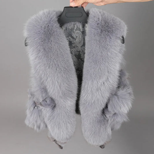 2020 fashion new style Winter women's clothing 100% real natural fox fur vest length 46cm Loose sleeveless fashion keep warm